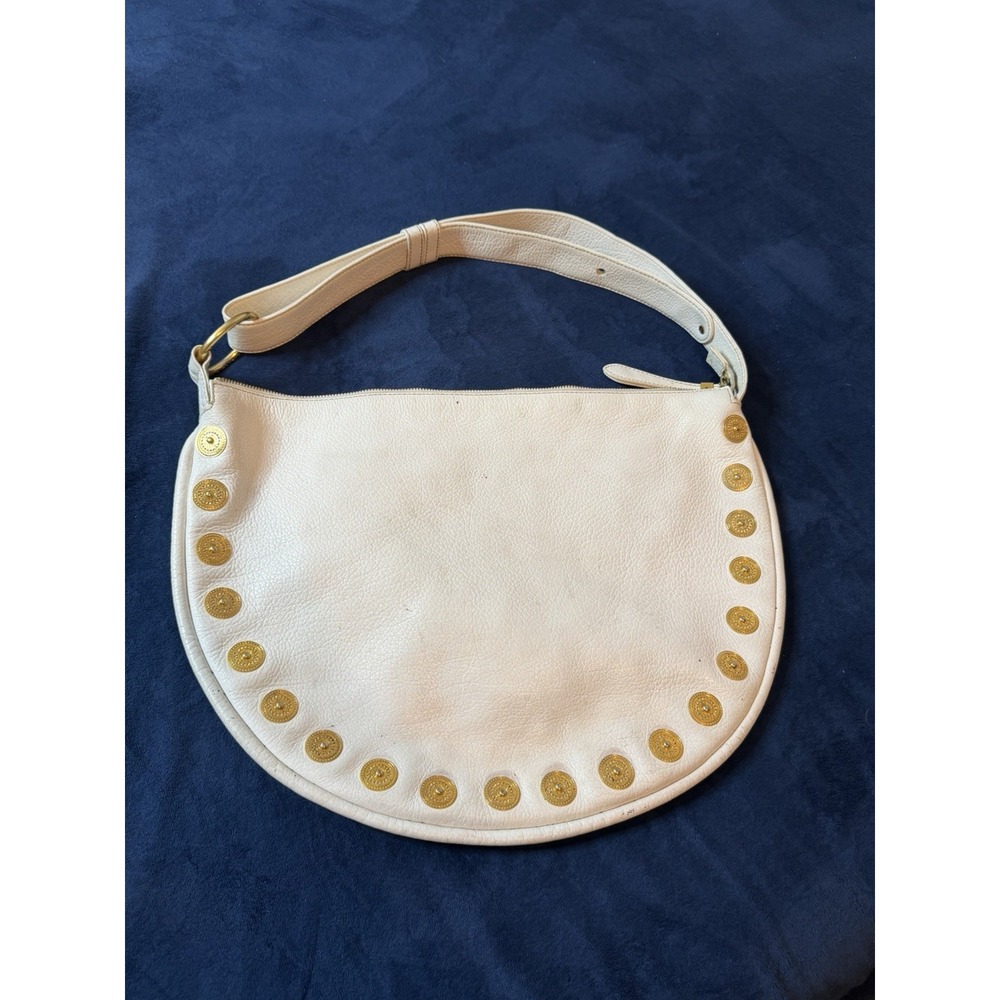 Maxx New York White Pebbled Leather Crossbody Bag Y2K Gold Studded Crescent